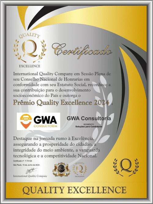 Certificado Prêmio Quality Excellence 2024 — Assistente do Condutor